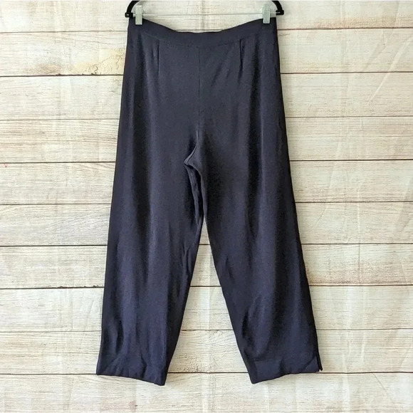 Exclusively Misook Classic Knit Silky Pull-On Pants Blue Purple Side Slit - Picture 8 of 10